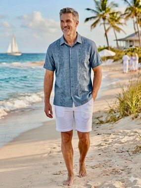 Cubavera Men’s Blue Embroidered Linen Blend Button Down Shirt NWT Size XXL